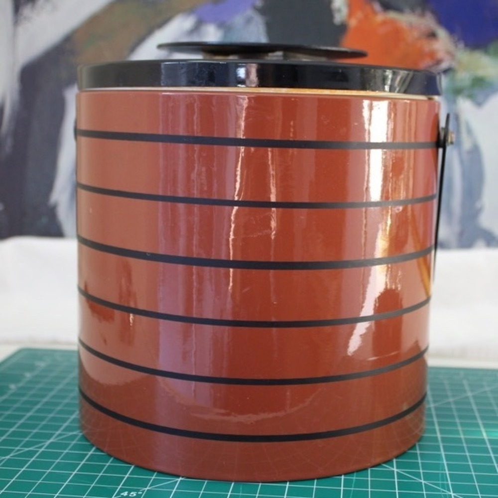 Georges‎ Briard Vintage Mid Century Modern Rust Orange Striped Ice Bucket USA